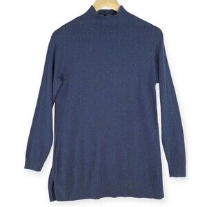 J Jill Mock Neck Pullover Sweater Tunic Women's Small Blue Flecked Speckled Silk